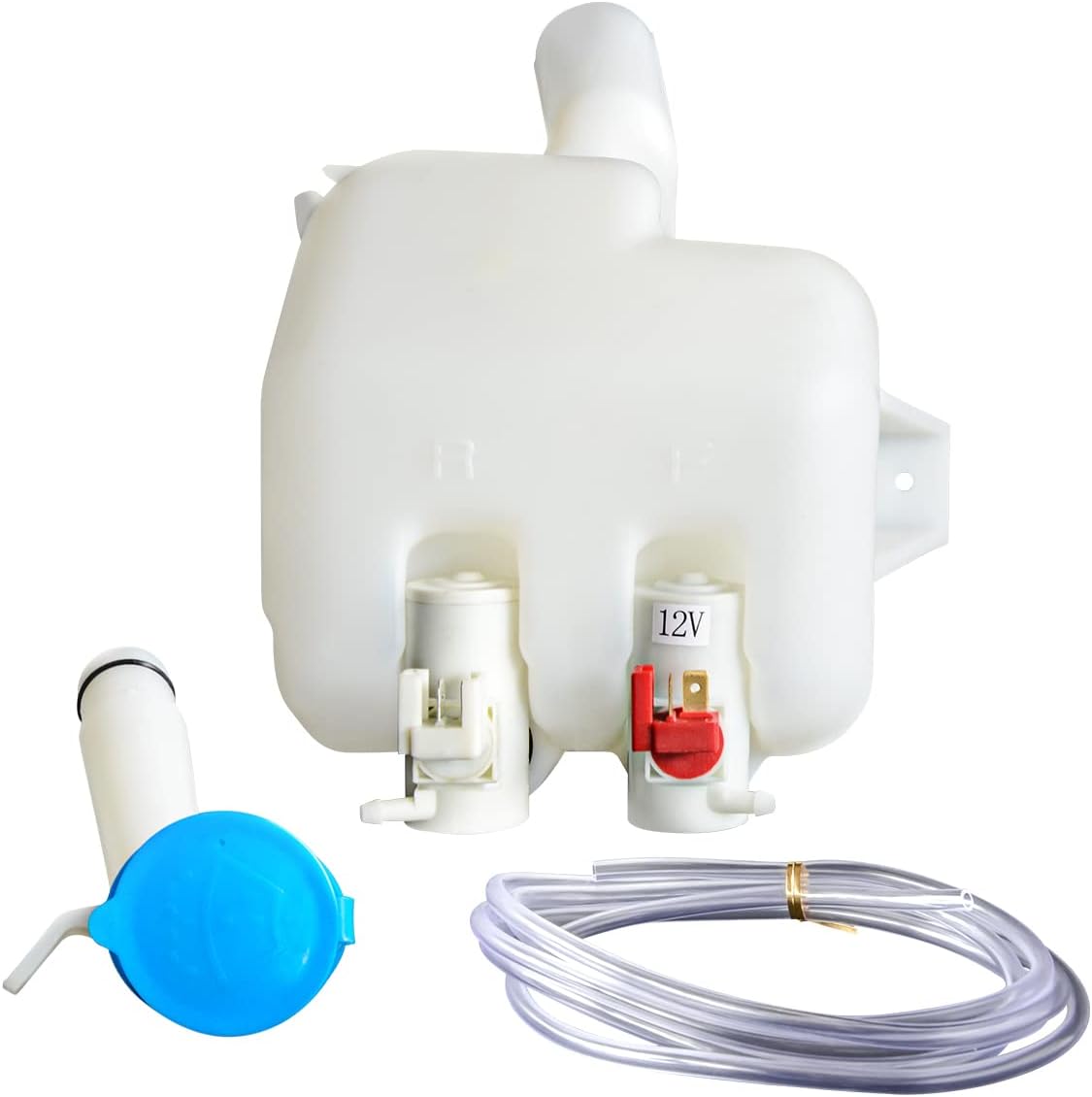 DNA Motoring OEM-WT-HO1288139 Factory Style Car Windshield Washer Fluid Reservoir w/Cap Tube & Fluid Pump Compatible with 07-08 Honda Fit
