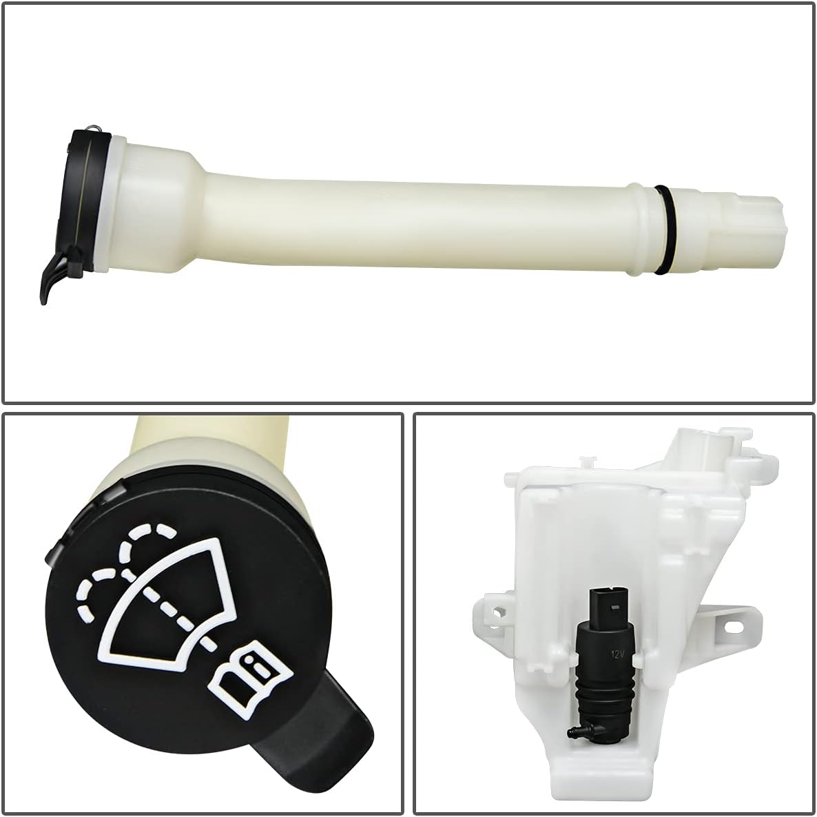 Auto Dynasty GM1288221 Factory Style Car Windshield Washer Reservoir Tank - Reservoir Cap | Filler Tube | Washer Fluid Pump - Compatible with Chevrolet Sonic 12-16, White