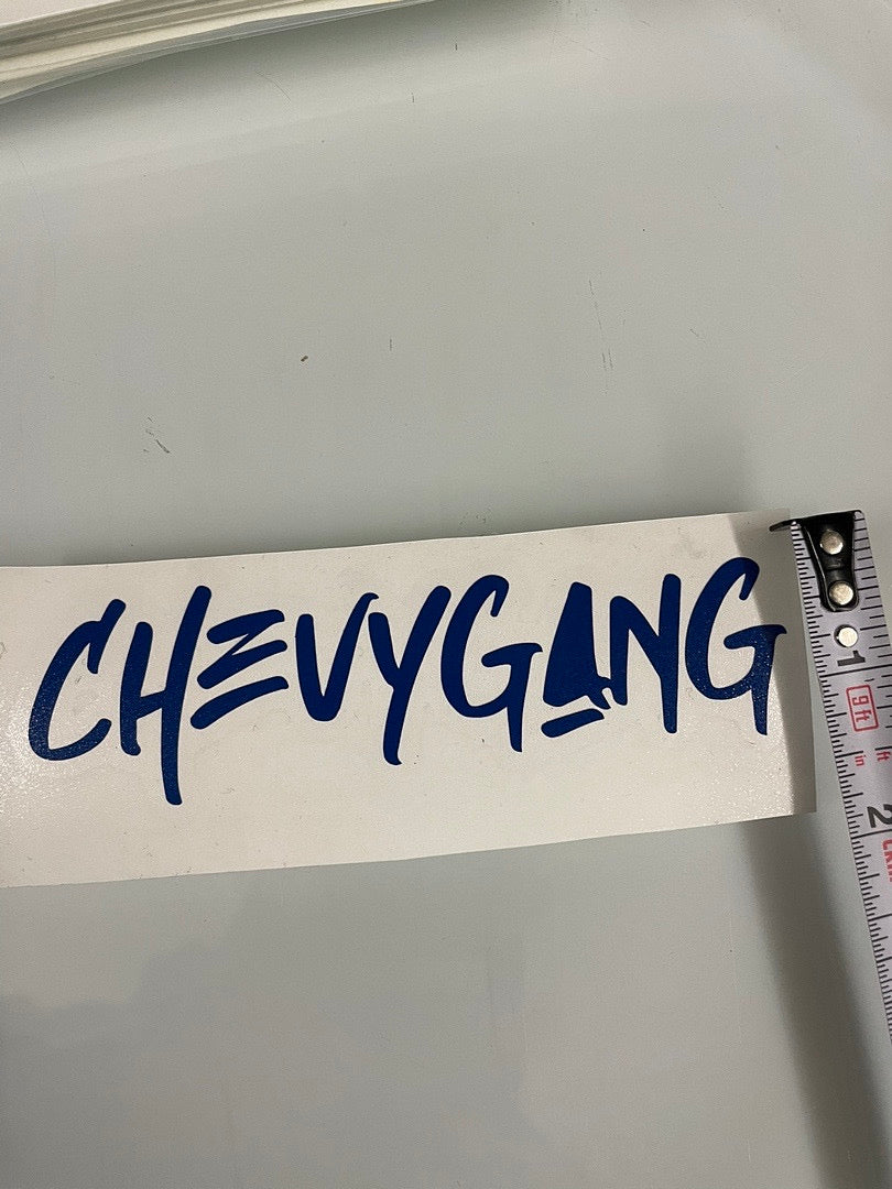 5x1.5 inch blue “chevy gang” vynil decal 1 pcs