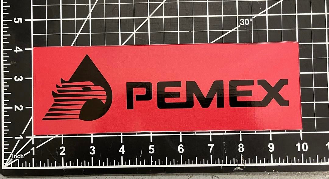 9x3.5 inches red and black Pemex sticker adhesive vinyl