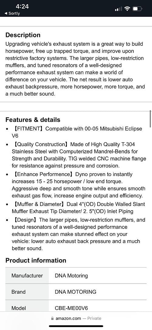 stainless steel catback exhaust system 00-05 Mitsubishi Eclipse v6 CBE-ME00V6