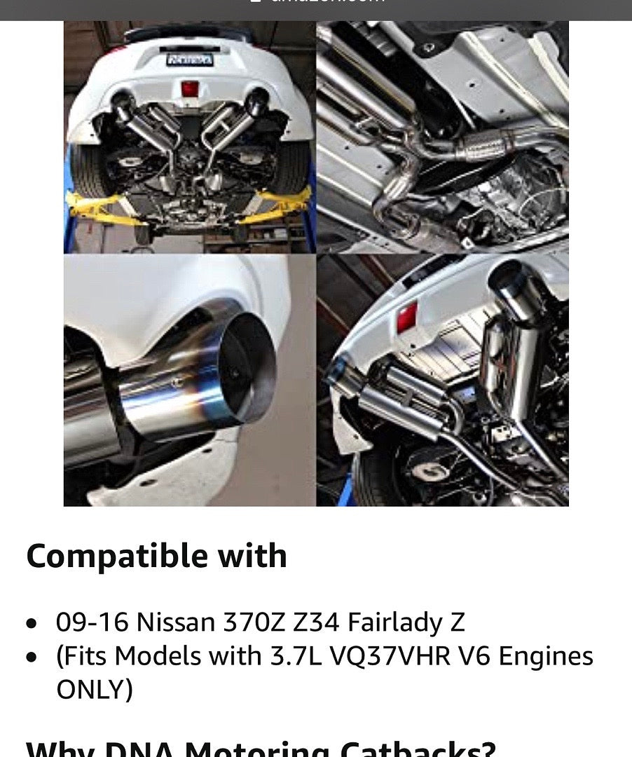 Catback exhaust 09-16 nissan 370z z34 fairlady z 3.7l vq37vhr V6 engines only CBE-370-D