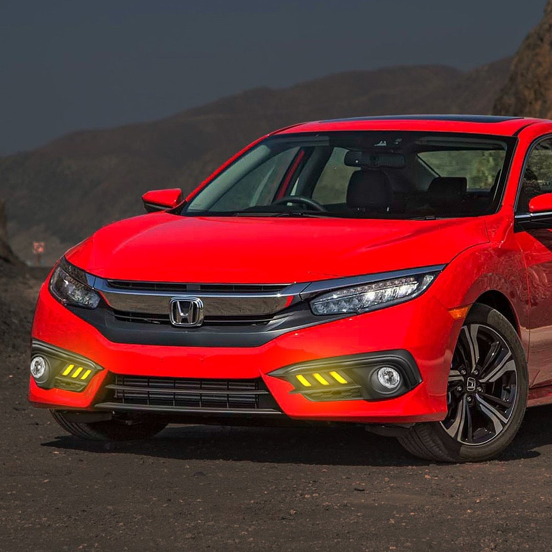 LED DRL Bezel Fog Light w/Switch luz antiniebla ámbar con bisel y interruptor 16-17 Honda Civic FL-ZTL-241-am