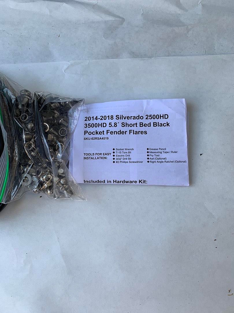 Fender Flares for 14-18 Chevy Silverado 1500 5.8 short bed side wheel pocket riveted 4pcs bengala guardabarros