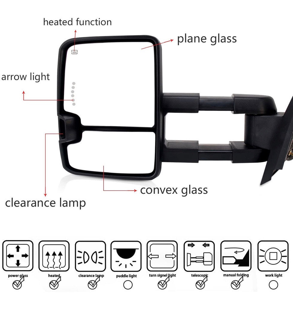 2007 2013 07-13 Chevy Silverado / GMC Sierra chrome / smoked Led/heated Towing Mirrors