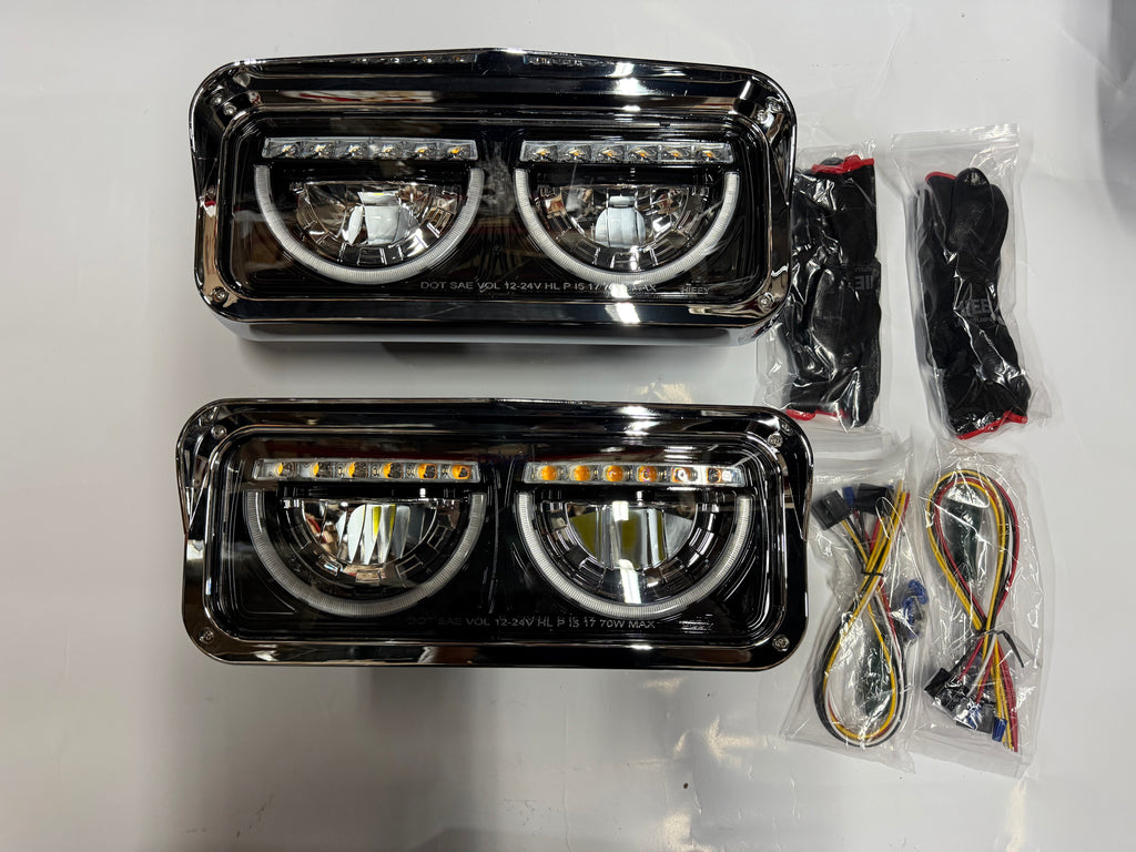 01-11 FREIGHTLINER CLASSIC, BLAC LED HALO DRL TURN SIGNAL DUAL REFLECTOR HEADLIGHTS K