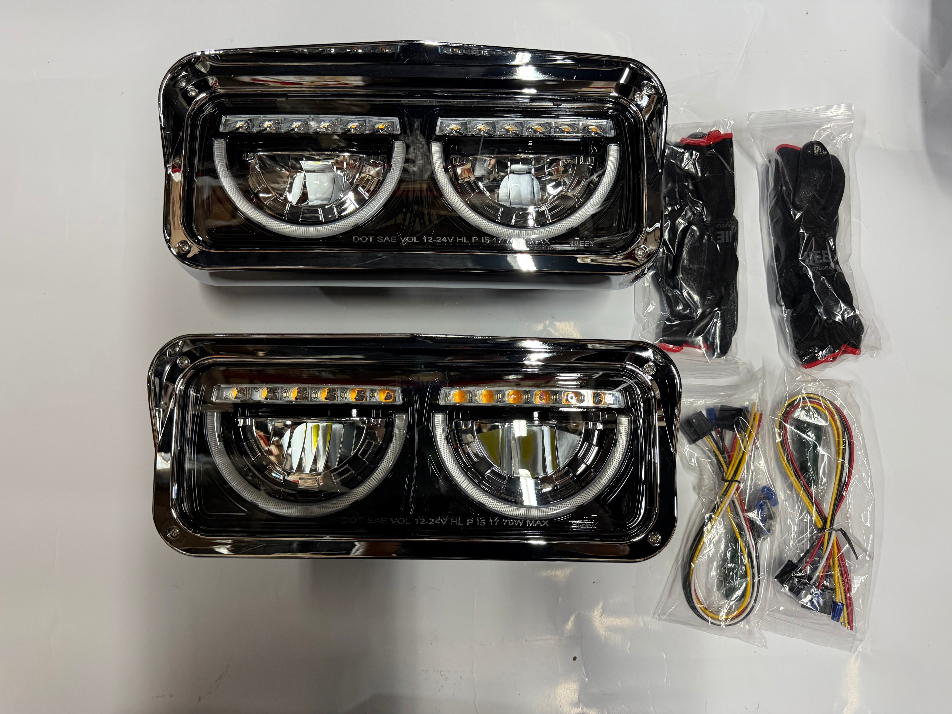 01-11 FREIGHTLINER CLASSIC, BLAC LED HALO DRL TURN SIGNAL DUAL REFLECTOR HEADLIGHTS K