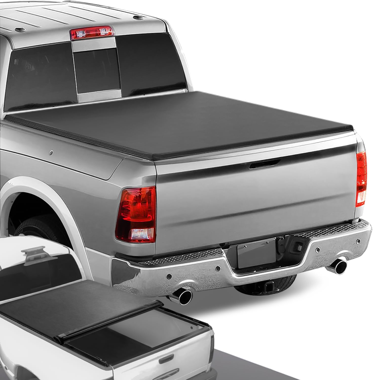 DNA Motoring TTC-RU-018 Truck Bed Soft Vinyl Roll-Up Tonneau Cover Compatible with 2009-2018 Ram 5.7Ft Fleetside Short Bed,09-18 Ram 1500, Black