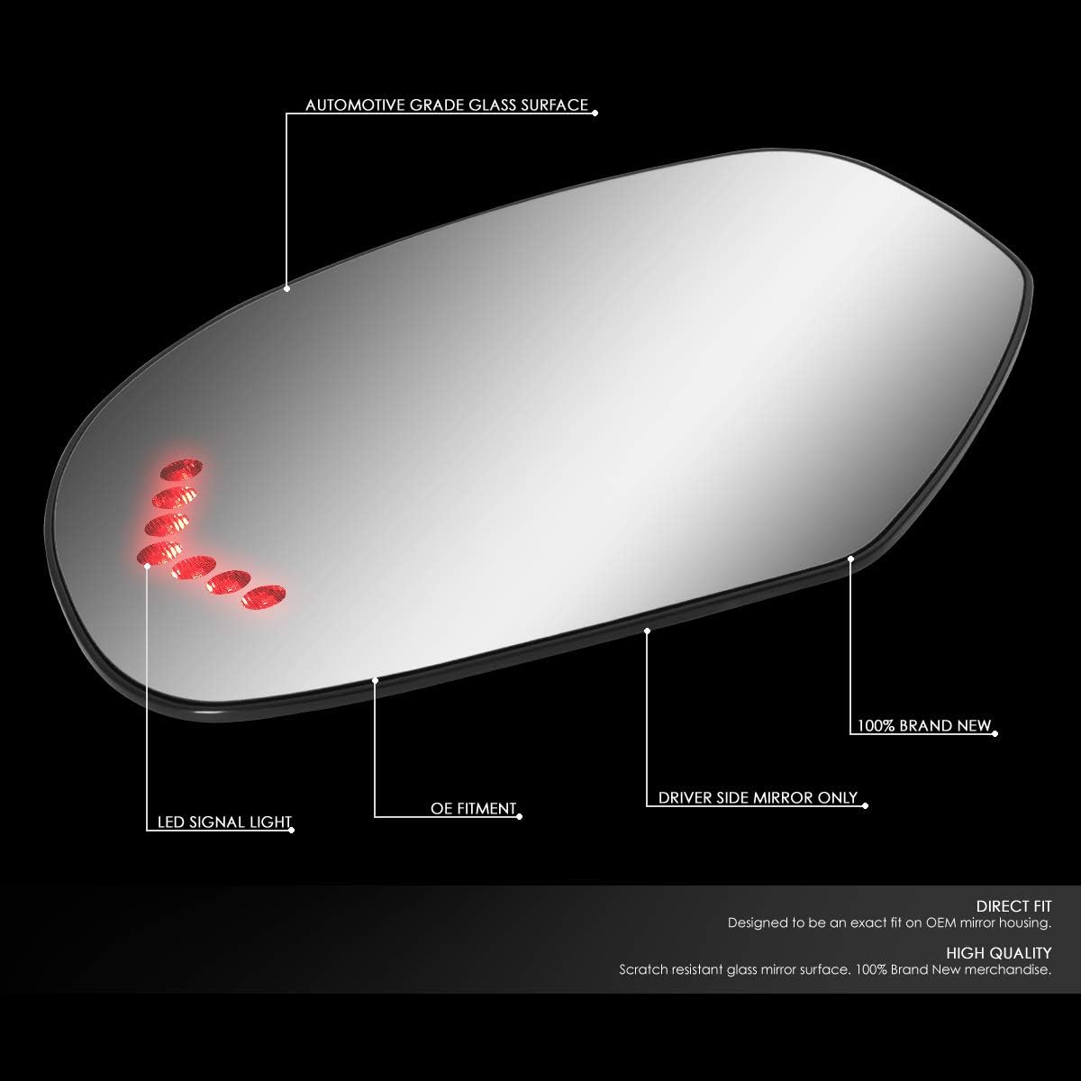 DNA Motoring SMP-060-L Left/Driver Side Door Rear View Mirror Glass w/Heater+LED Turn Signal