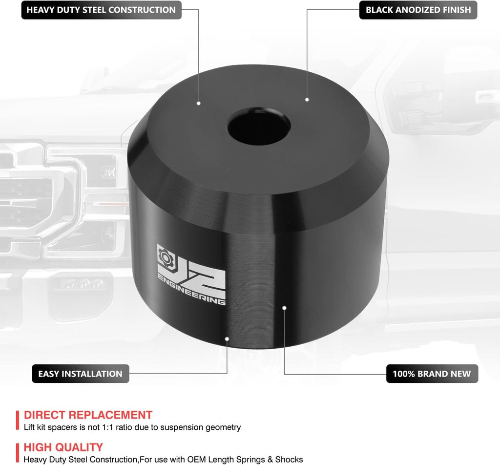 J2 Engineering Pair Bump Stop Mount Lift Kit Spacers Compatible with Ford F250 SD F350 SD F450 SD 2005-2022 4WD, J2-LK-FD-F-011-BK