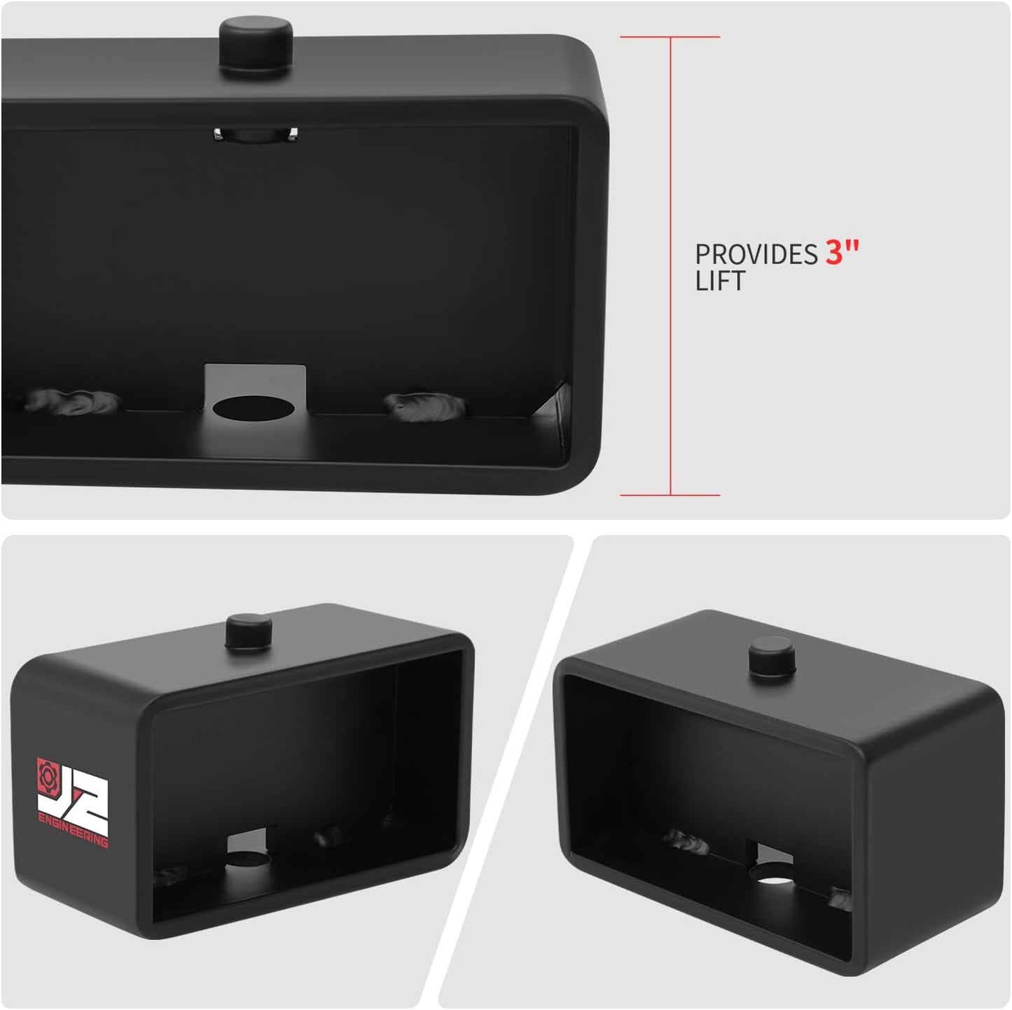 J2 Engineering Leaf Spring Lift Block Leveling Kit Compatible With ChevyGMC Silverado Sierra 1500 1999-2024,3" Lift, J2-LK-CH-R-003-BK