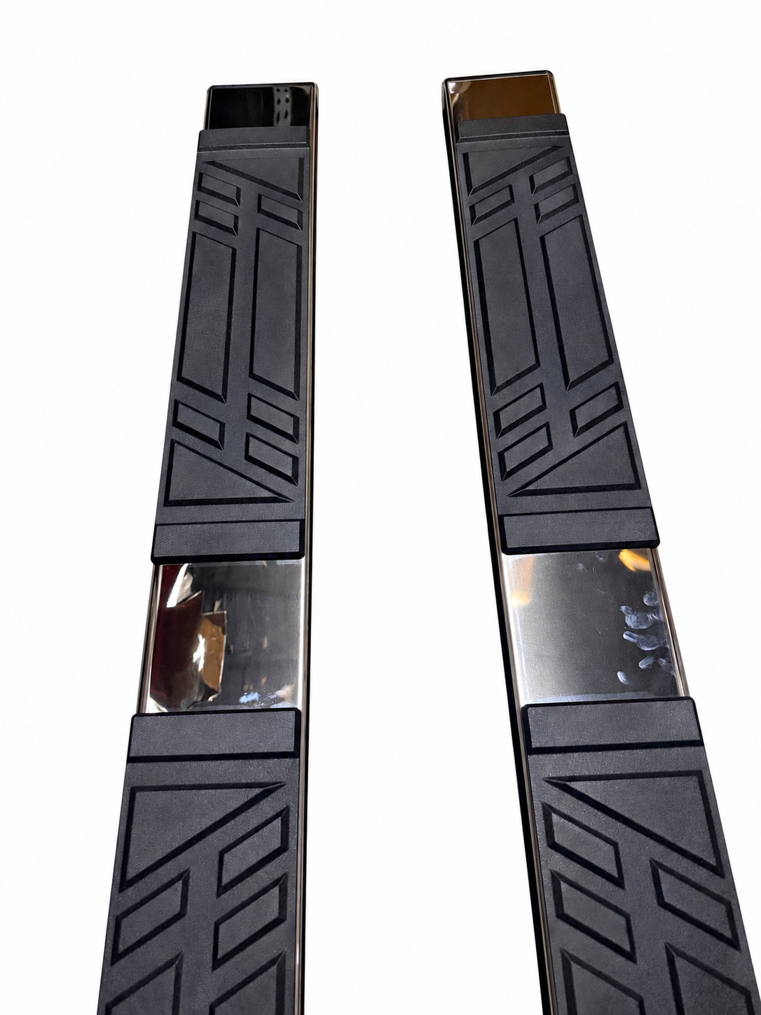 STEPB-U-175-T1 Universal Running Boards extended cab – Polished Silver/Black – Pair
