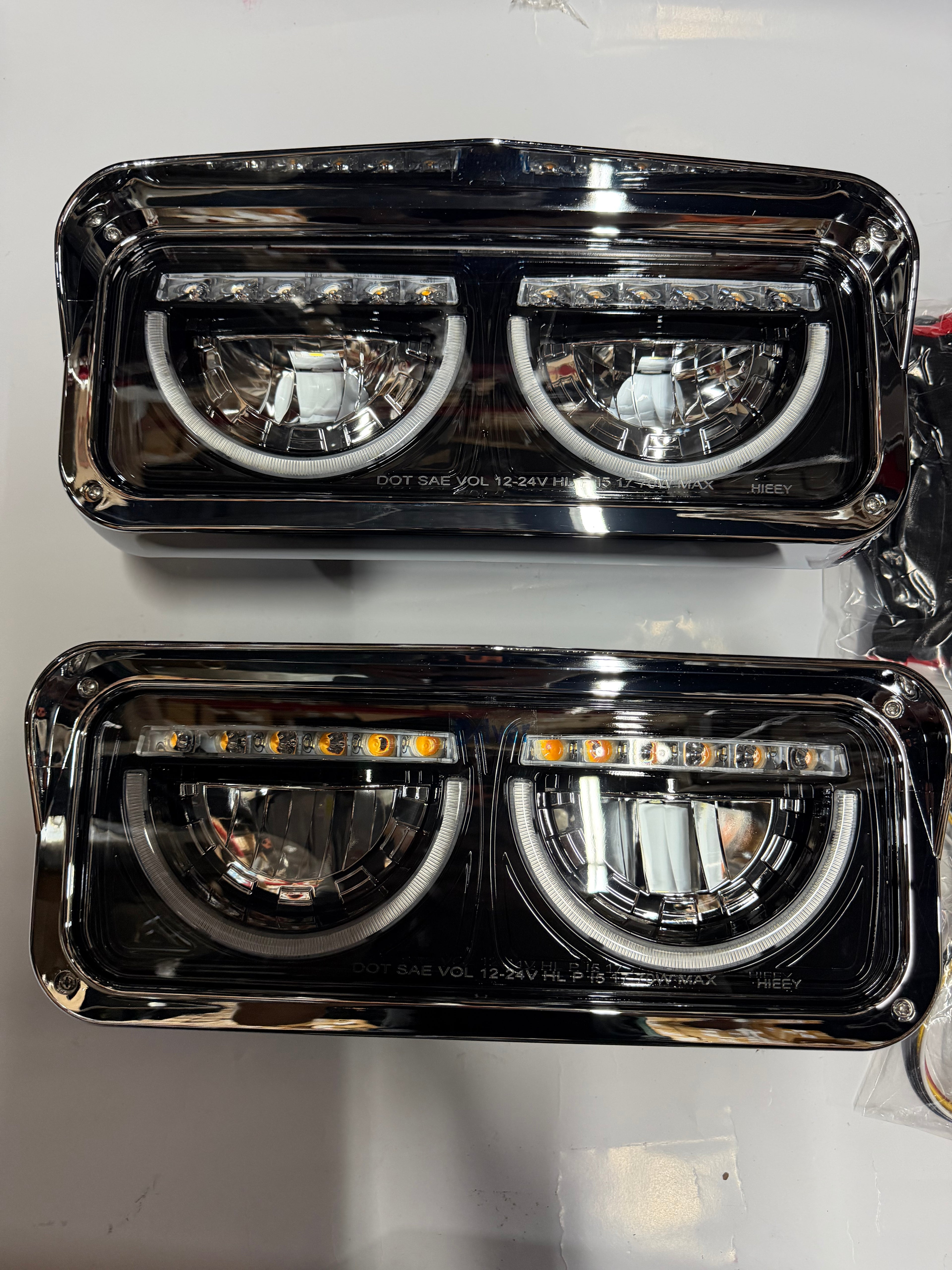01-11 FREIGHTLINER CLASSIC, BLAC LED HALO DRL TURN SIGNAL DUAL REFLECTOR HEADLIGHTS K