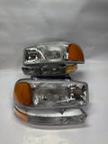 99-06 GMC SIERRA CHROME HOUSING WITH AMBER REFLECTOR HEADLIGHTS OE STYLE