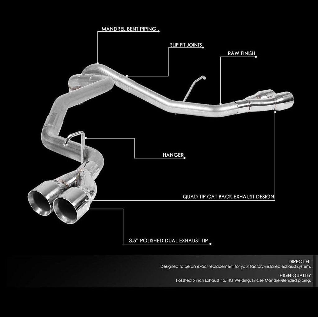 AXLE CAT BACK EXHAUST KIT W/QUAD DUAL 3.5 INCHES OD STAINLESS STEEL TIP