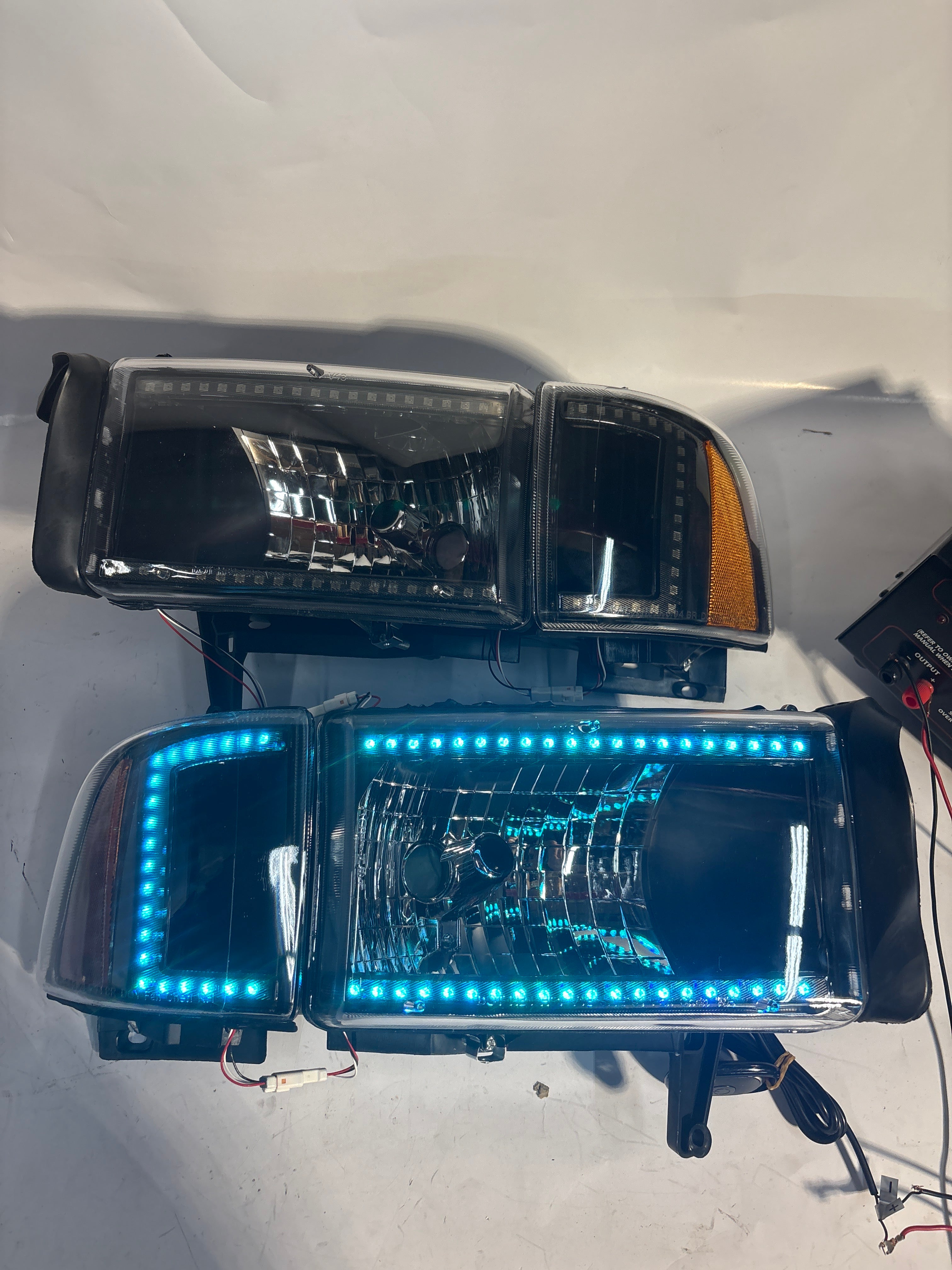 94-01 Dodge Ram 1500 94-02 Dodge Ram 2500 RBG Black Amber Headlights