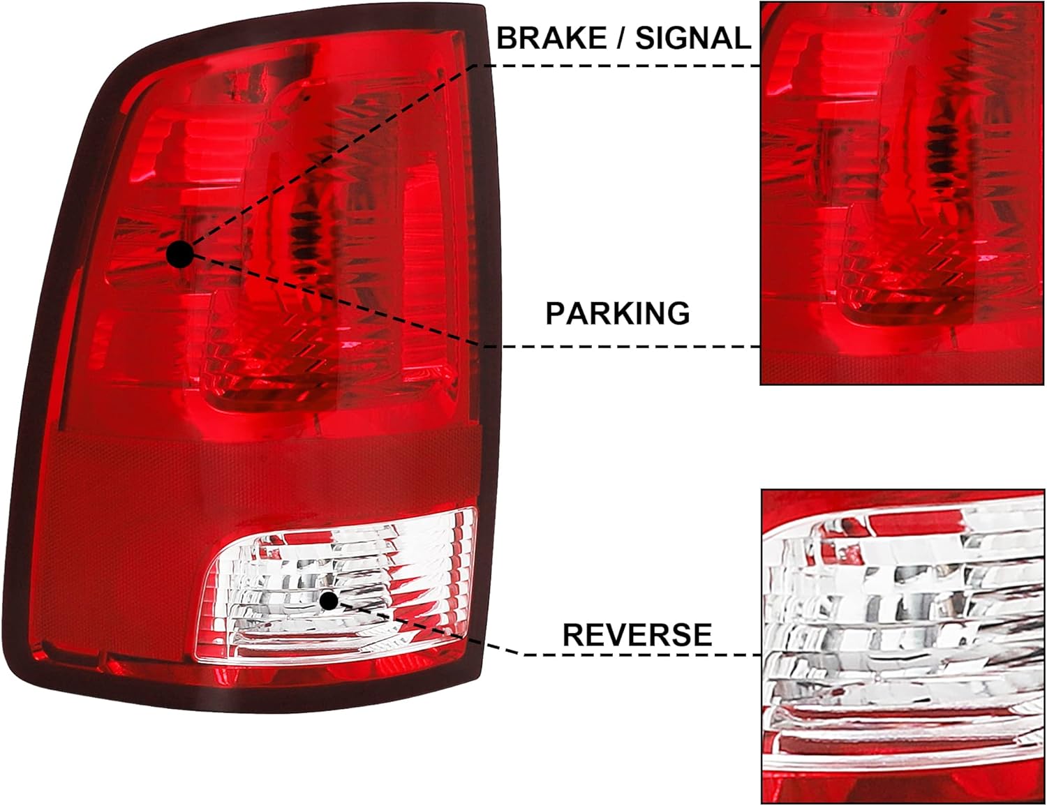 Tail Light Assembly Fit for 2009-2018 2009 2010 2011 2012 2013 2014 2015 2016 2017 2018 09 10 11 12 13 14 15 16 17 18 Ram 1500 2500 3500 Taillight Left Driver Side (Bulbs Not Include)