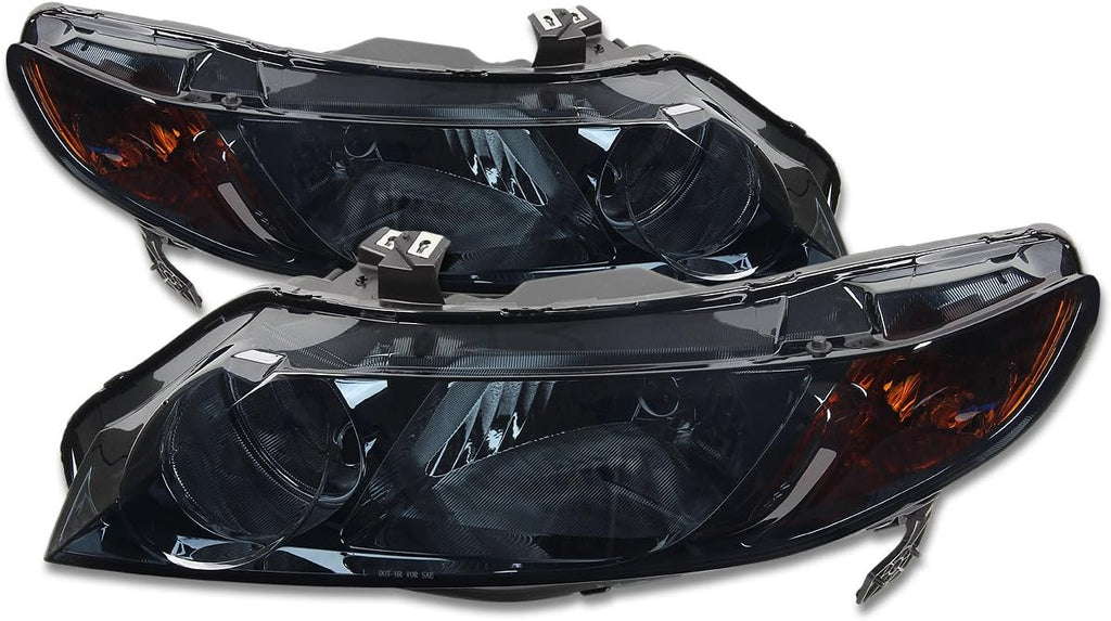 DNA Motoring HL-OH-HC064D-SM-AM Smoke Lens Amber Headlights Replacement For 06-11 Civic Sedan 4-Door