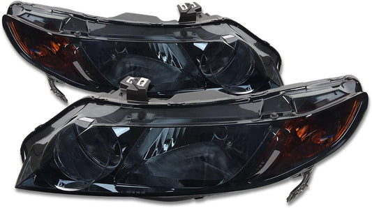 DNA Motoring HL-OH-HC064D-SM-AM Smoke Lens Amber Headlights Replacement For 06-11 Civic Sedan 4-Door