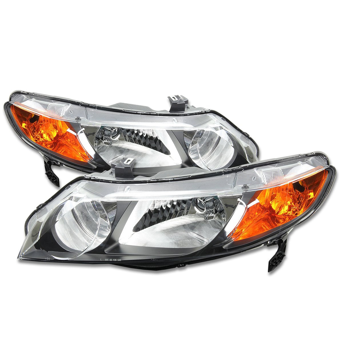 DNA Motoring HL-OH-HC064D-SM-AM Smoke Lens Amber Headlights Replacement For 06-11 Civic Sedan 4-Door