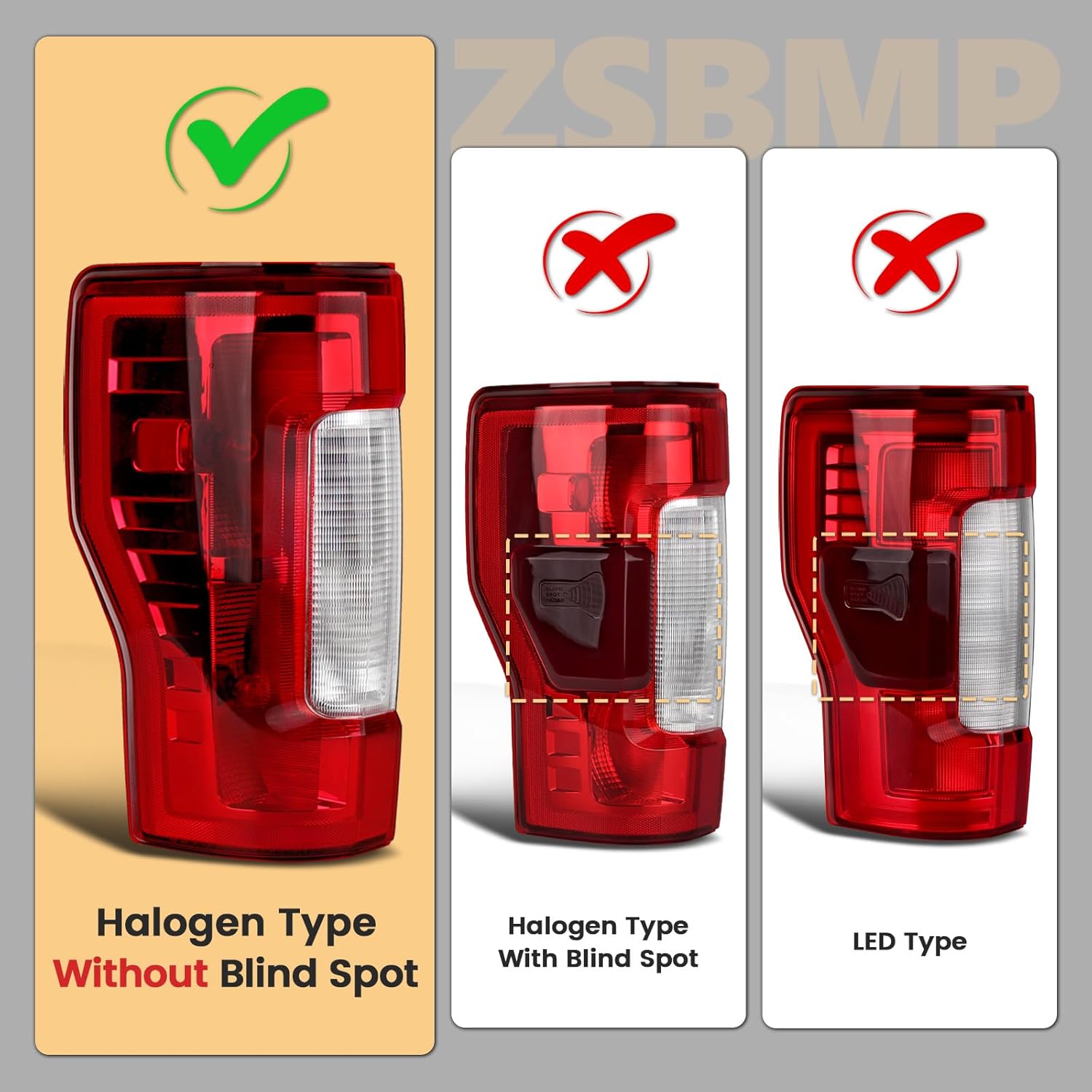 Tail Lights Compatible with Ford F250 F350 XL,XLT 2017 2018 2019 Super Duty Rear Brake Lamp Signal Assembly Replace HC3Z13405D,HC3Z13405F,FO2800256(Halogen W/O Blind Spot, Left Driver Side)