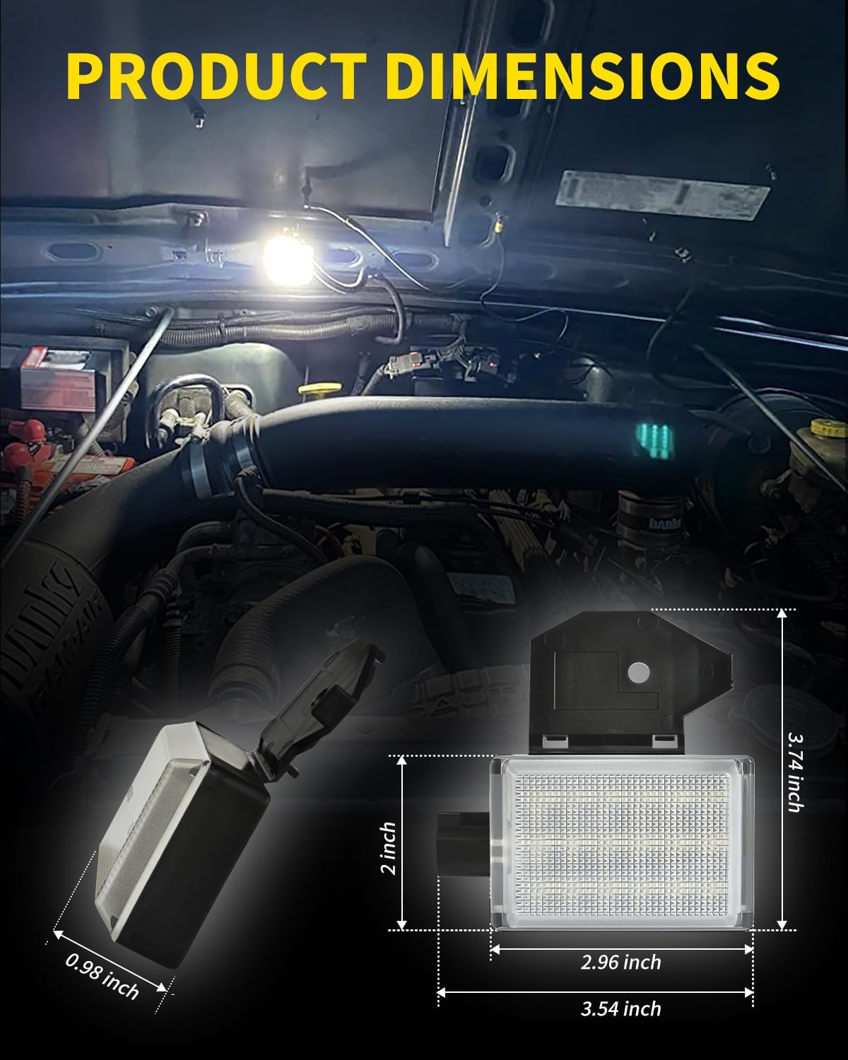 LED Under Hood Light Lamp Assembly Compatible with Dodge 1998-2010 Ram 1500 2500 3500, 2006-2019 Charger, Jeep 1998-2004 Grand Cherokee, 1997-2007 Wrangler, 2002-2004 Concorde, Pack of 1