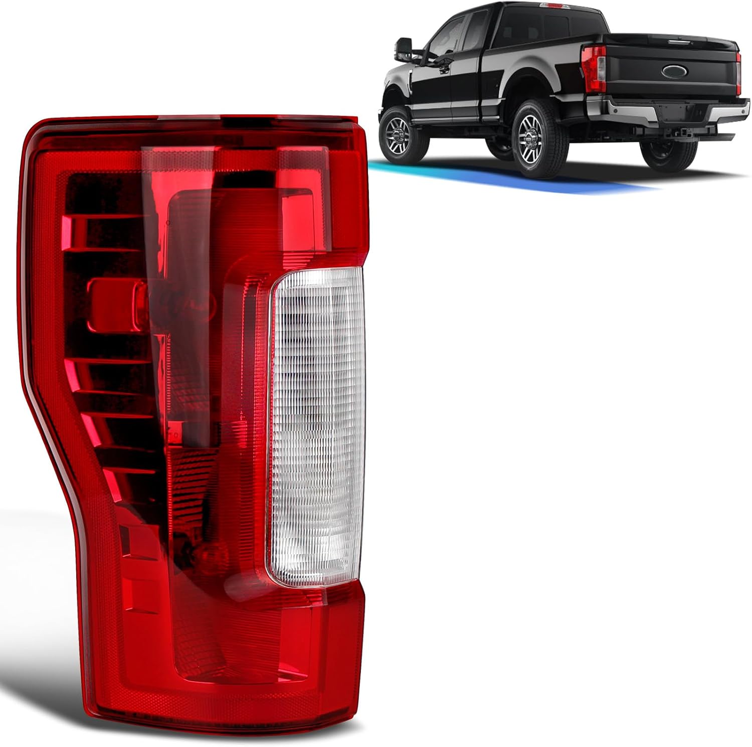 Tail Lights Compatible with Ford F250 F350 XL,XLT 2017 2018 2019 Super Duty Rear Brake Lamp Signal Assembly Replace HC3Z13405D,HC3Z13405F,FO2800256(Halogen W/O Blind Spot, Left Driver Side)