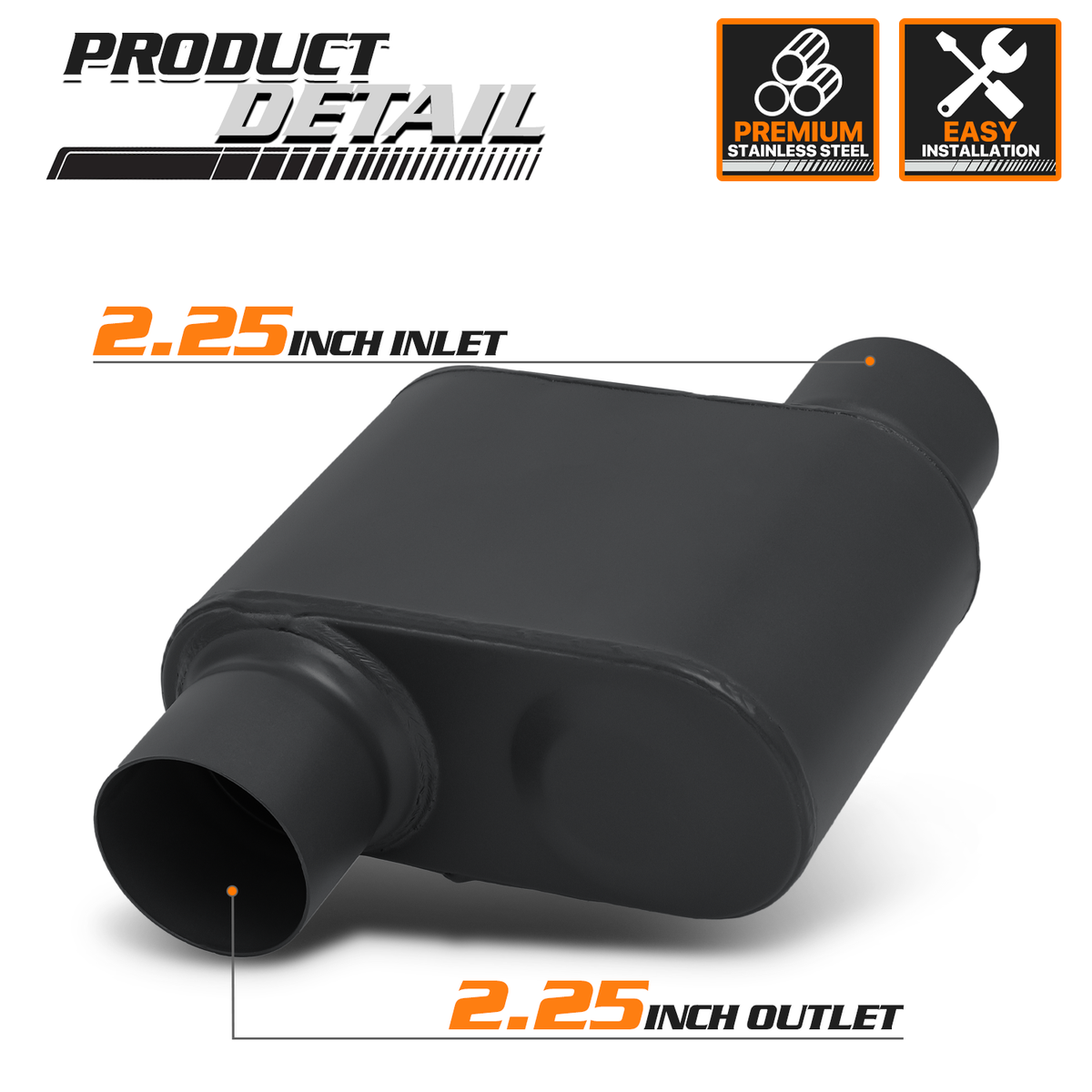 M-AUTO Matte Black Universal 2.25-Inch Offset Mufflers, Pair - view 2