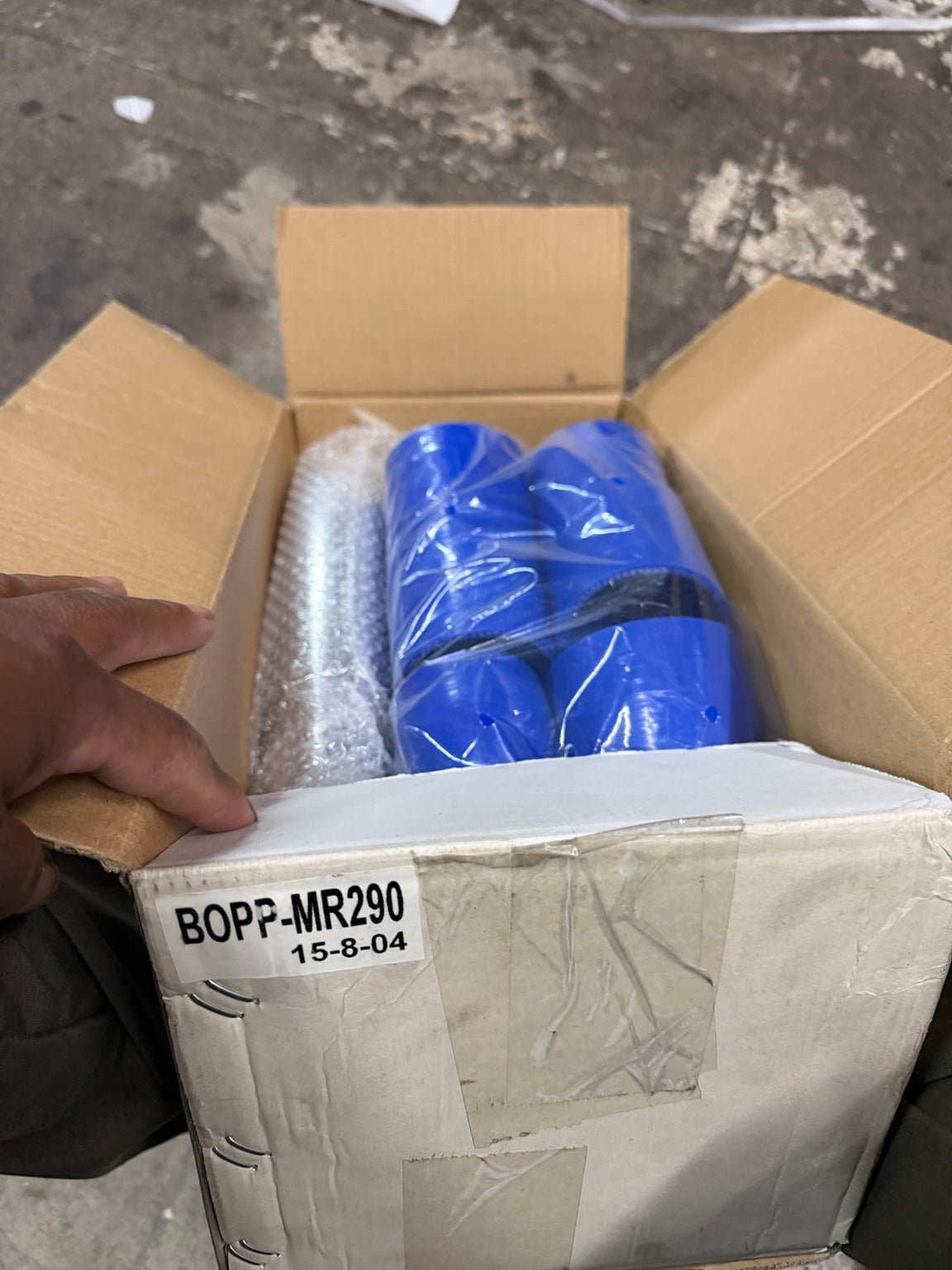 Actual BOPP-MR290 boxed blue silicone parts, secondary code 15-8-04