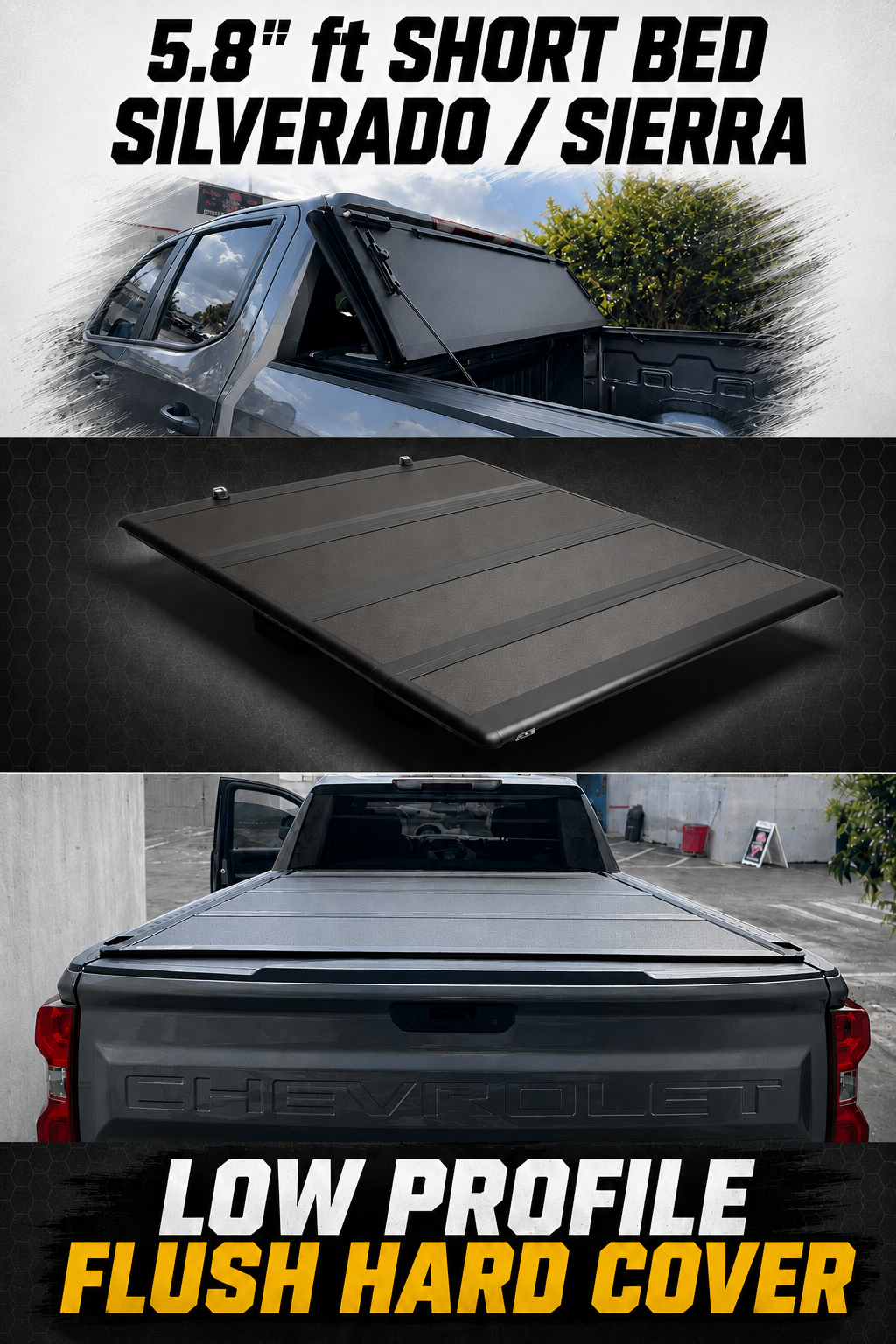 FLUSH-HARD-031 HARD FLUSH TRIFOLD BE COVER 5.8FT CHEVROLET GMC SILVERADO SIERRA