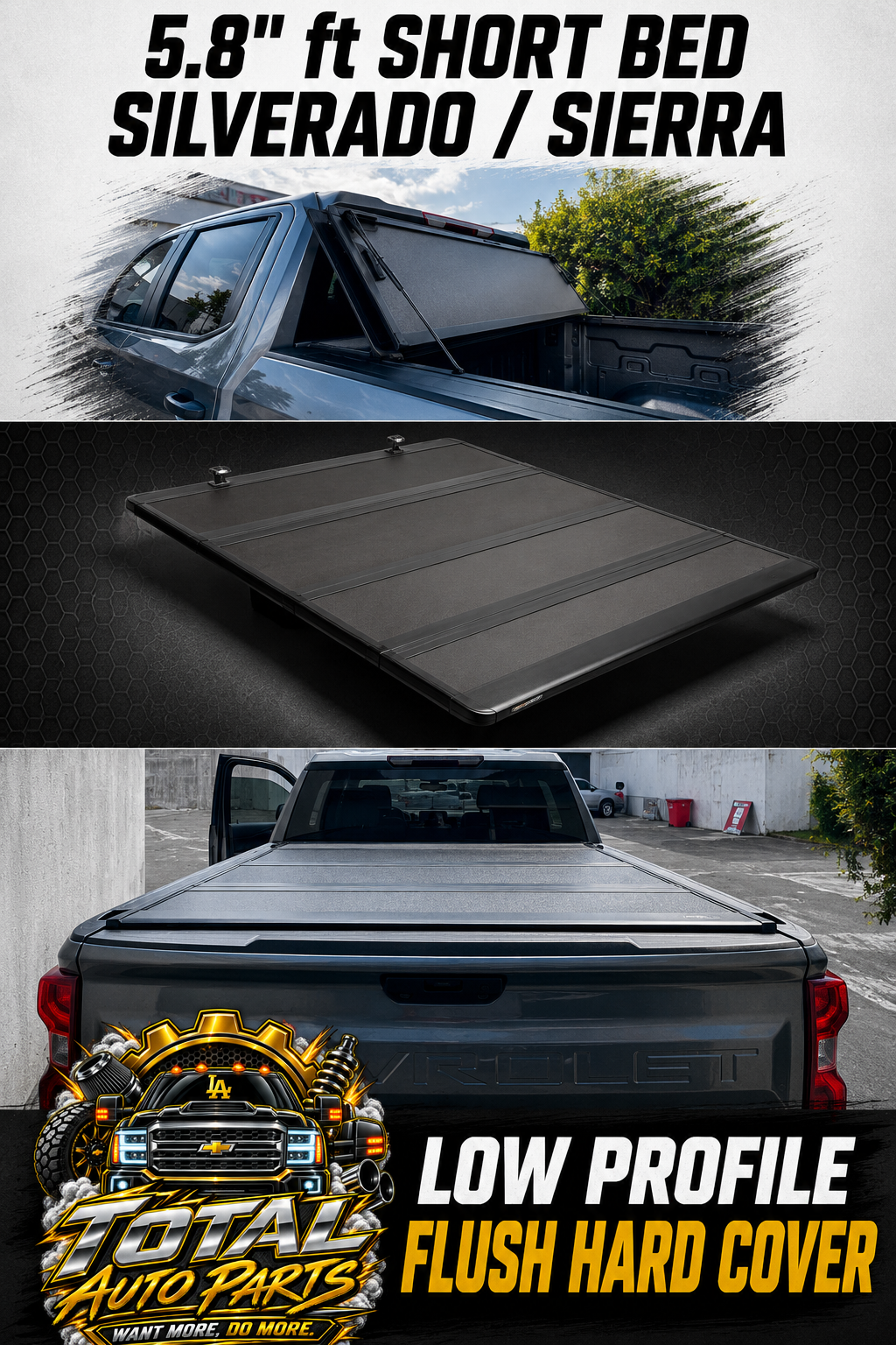 FLUSH-HARD-031 HARD FLUSH TRIFOLD BE COVER 5.8FT CHEVROLET GMC SILVERADO SIERRA