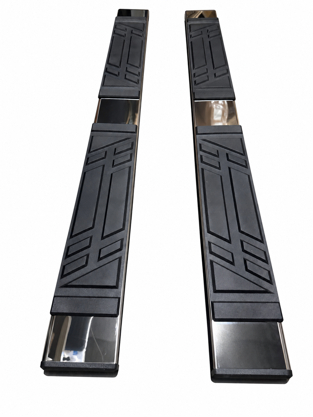 STEPB-U-175-T1 Universal Running Boards extended cab – Polished Silver/Black – Pair