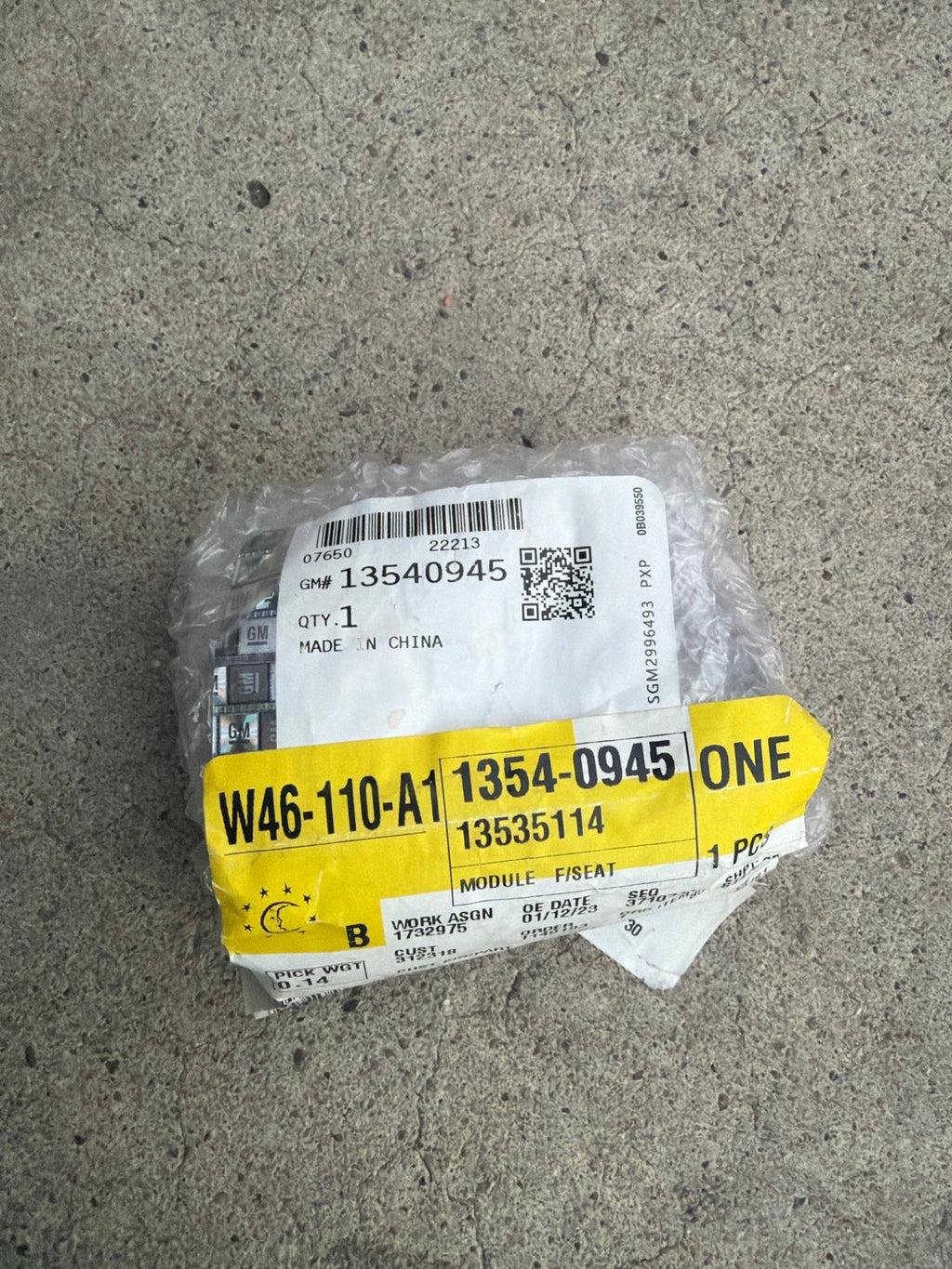 Actual received GM 13540945 factory label