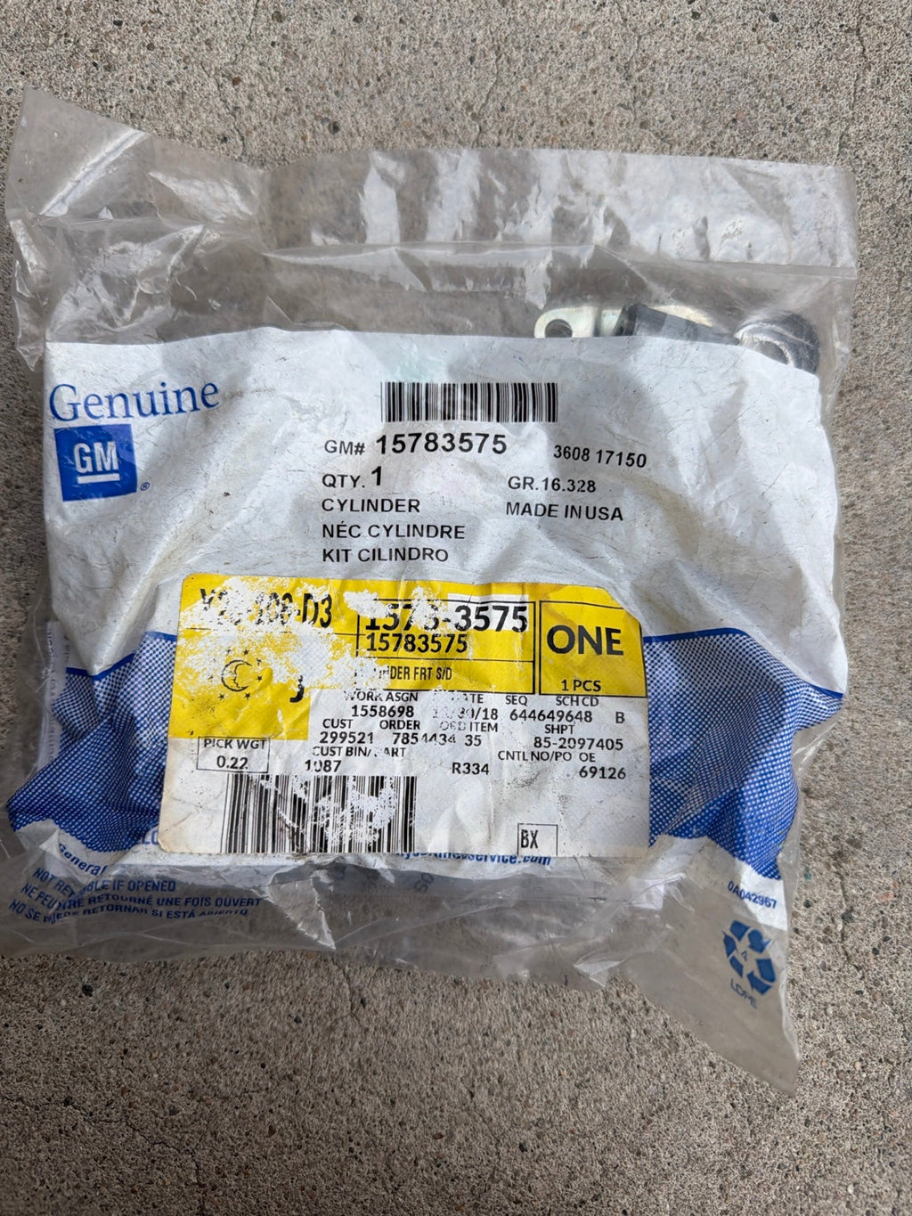 Actual received GM 15783575 factory label