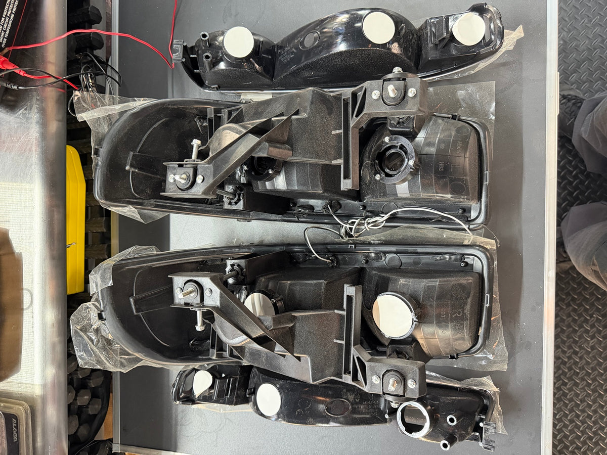 Actual headlight and bumper lamp set rear view