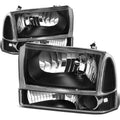 DNA MOTORING HL-OH-F99SD4P-BK-CL1 black clear headlight and bumper lamp set for Ford Super Duty and Excursion