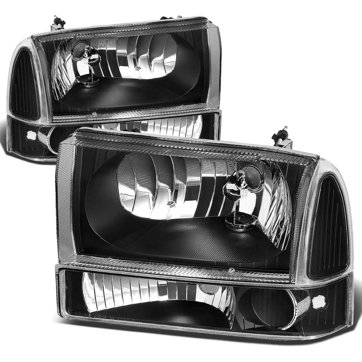 DNA MOTORING HL-OH-F99SD4P-BK-CL1 black clear headlight and bumper lamp set for Ford Super Duty and Excursion