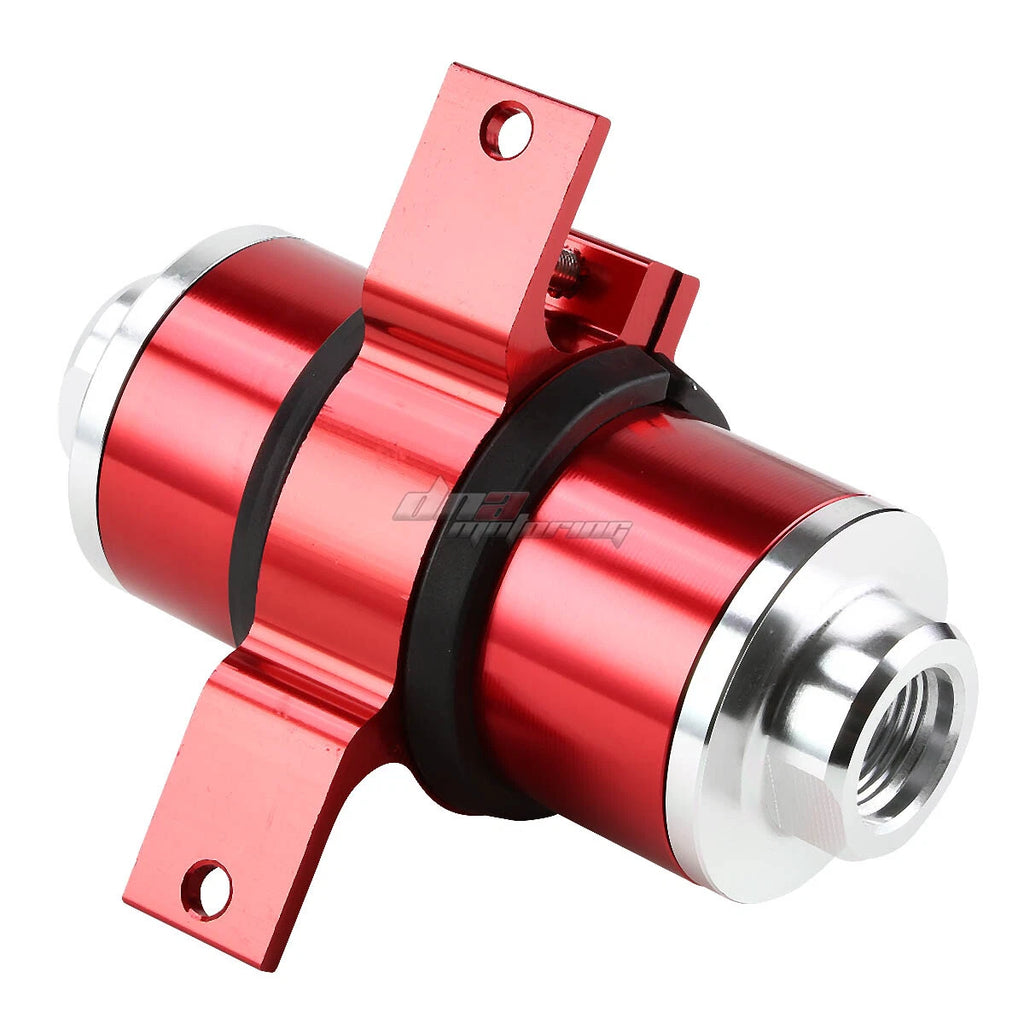 DNA Motoring red anodized 30 micron inline fuel filter and AN fittings - manufacturer product detail