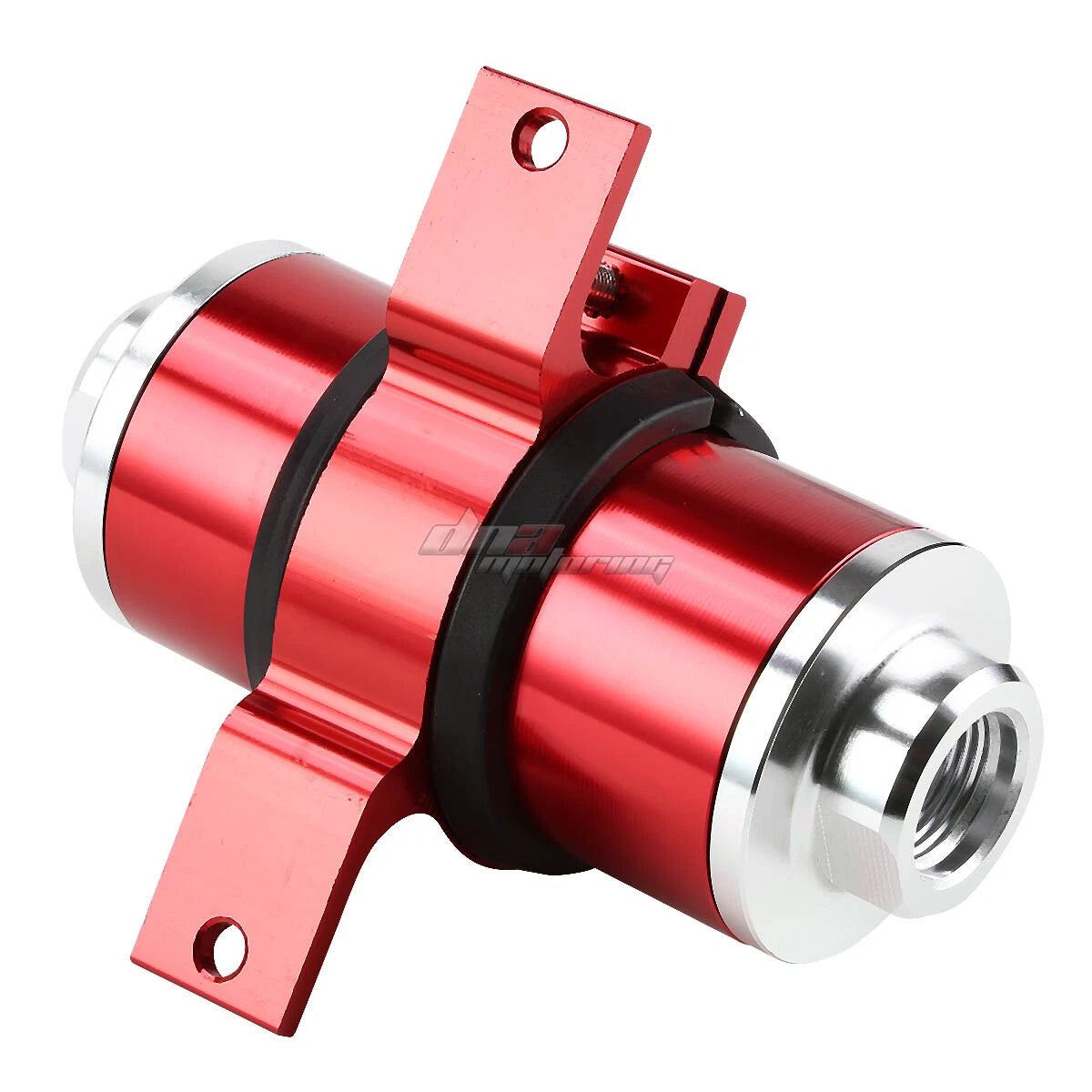 DNA Motoring red anodized 30 micron inline fuel filter and AN fittings - manufacturer product detail