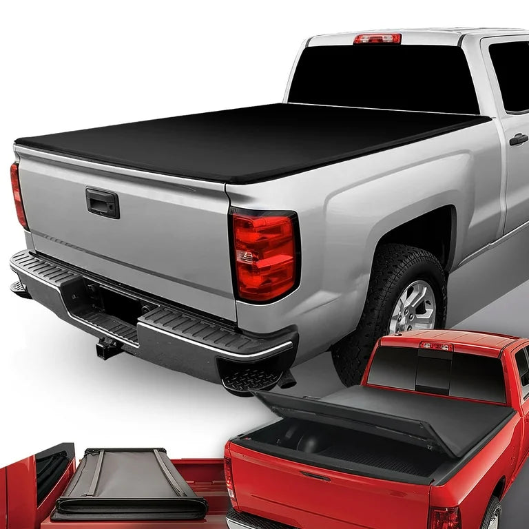 14-18 CHEVY SILVERADO 8FT BED SIZE PICKUP TRUCK REAR TRUNK BED SOFT TRI-FOLD ADJUSTABLE TONNEAU COVER