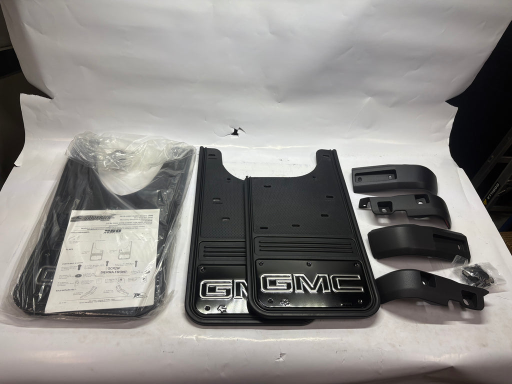 19432688 | 2020-2026 GMC SIERRA Front and Rear Rubber No-Drill Gatorback Mud Flap Kit with Silver Outlined GMC Logo by Truck Hardware - Associated Accessories