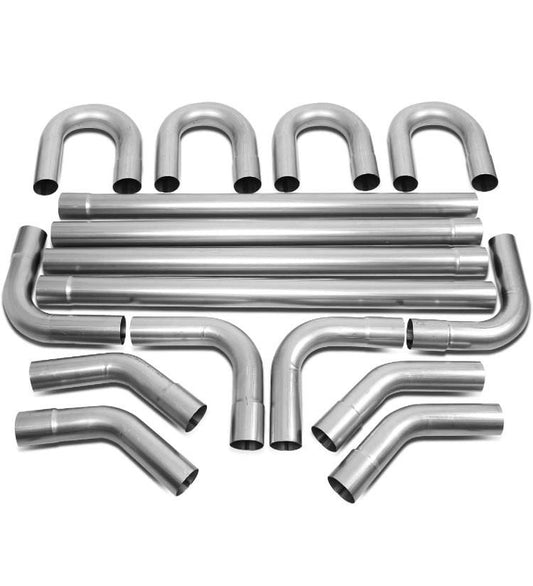 16 Pcs 3 Inches Mild Steel DIY Custom Mandrel Exhaust Pipe Straight & U Bend Tube Kit Universal Fit ZTL-30RAW