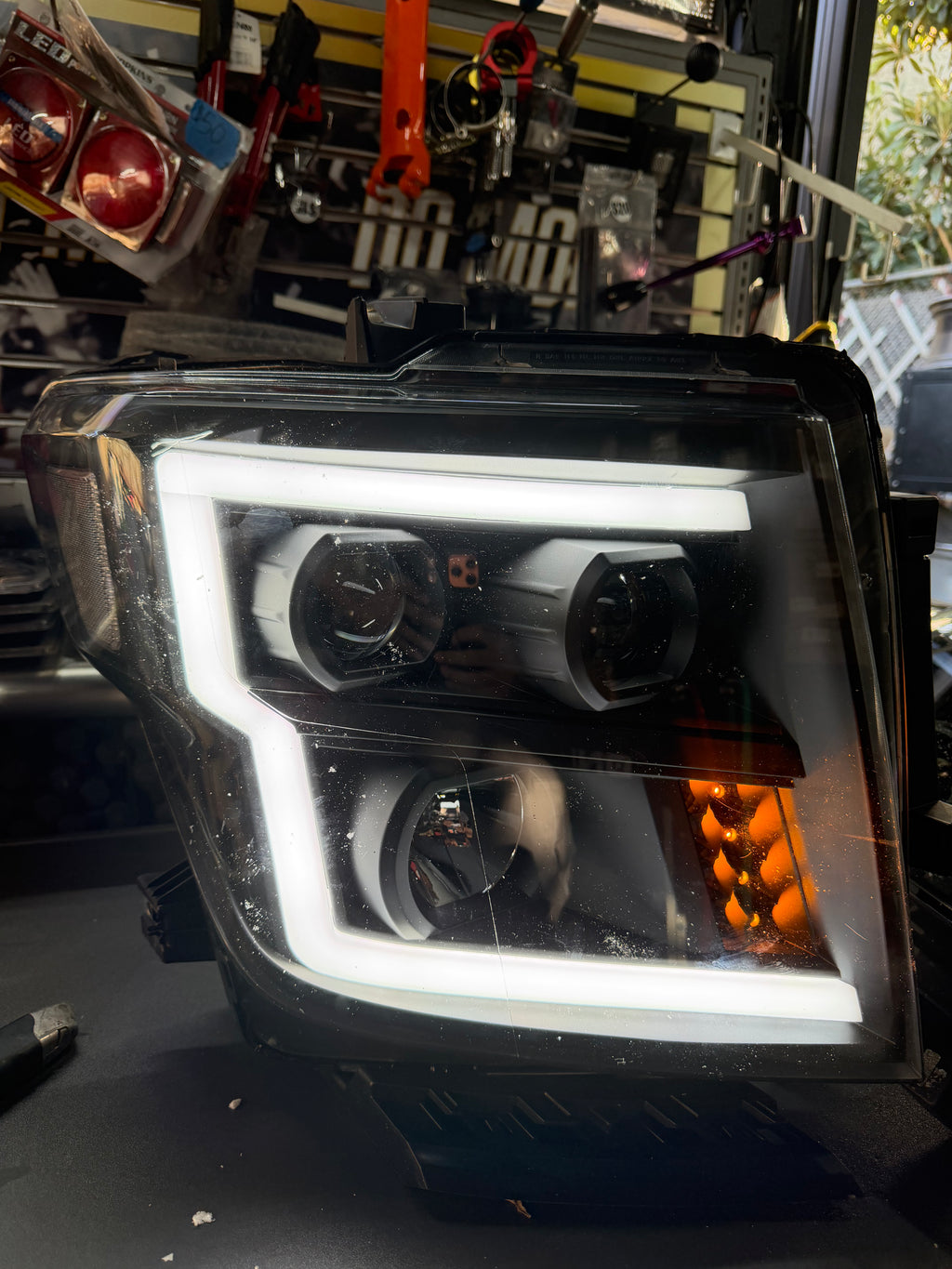 FINAL SALE - Nissan Titan / Titan XD Black Clear LED Projector Headlights Pair - Right Bracket Broken