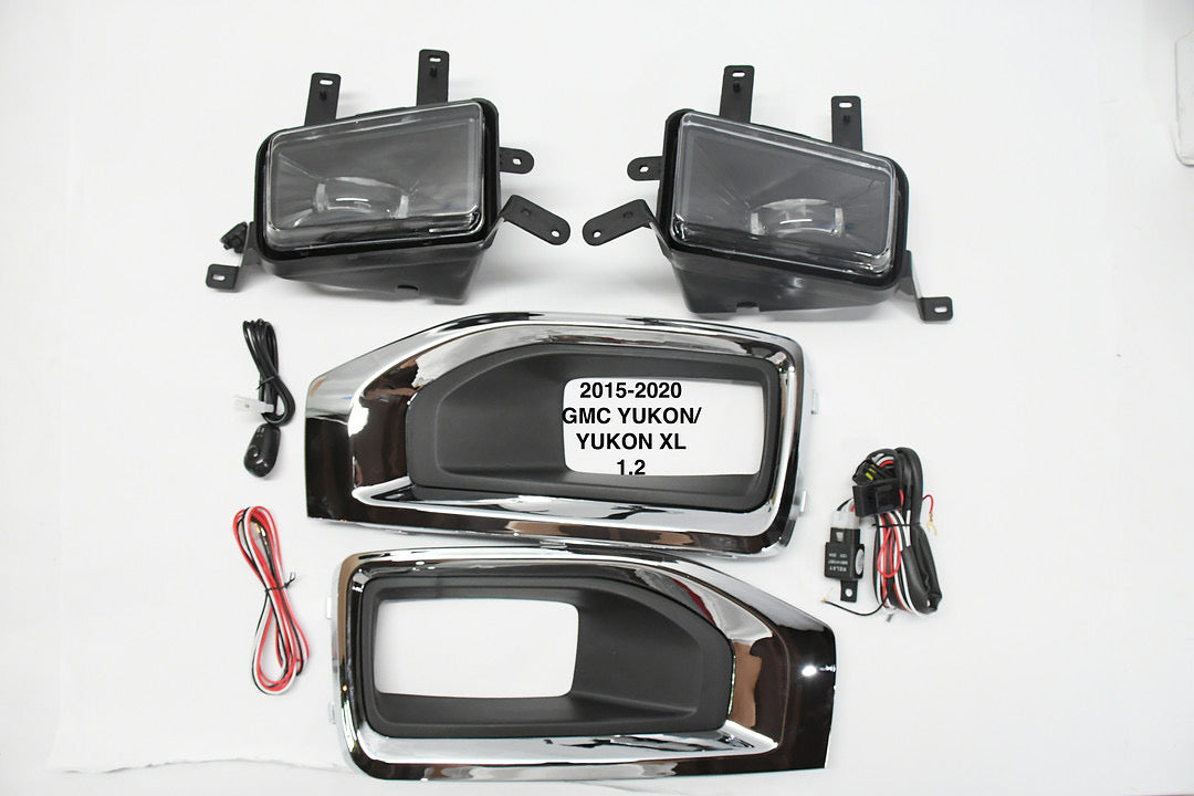 LED SMOKED FOG LIGHT WITH BEZEL & SWITCH 07-08 ESCALADE / 07-13 AVALANCHE / 07-15 SILVERADO 15-20 GMC YUKON/XL LUZ ANTINIEBLA AHUMADO CON INTERRUPTOR