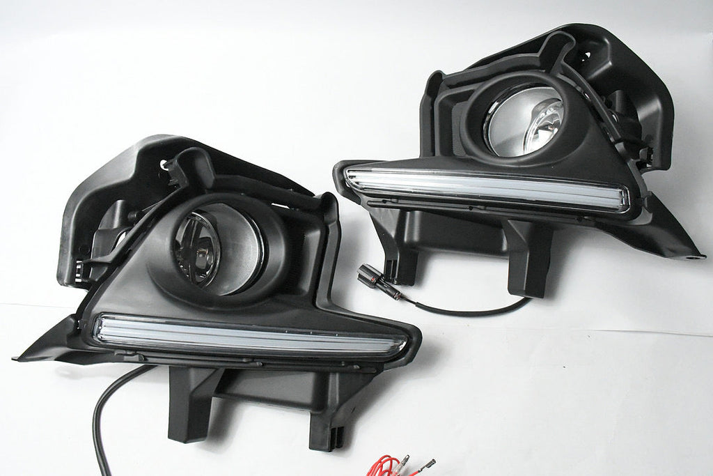 14-16 TOYOTA HIGHLANDER LED DRL CHROME FOG LIGHT WITH BEZEL & SWITCH ENHANCED VISIBILITY LUZ ANTINIEBLA CROMADO CON INTERRUPTOR