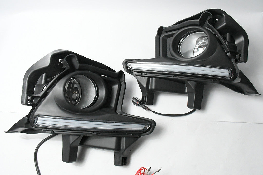 14-16 TOYOTA HIGHLANDER LED DRL CHROME FOG LIGHT WITH BEZEL & SWITCH ENHANCED VISIBILITY LUZ ANTINIEBLA CROMADO CON INTERRUPTOR
