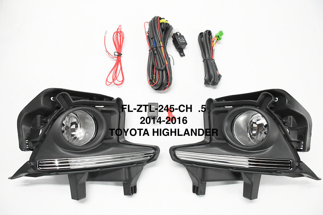 FRONT BUMPER FOG LIGHT WITH SWITCH FOR 14-16 TOYOTA HIGHLANDER PARACHOQUE DELANTERO LUZ ANTINIEBLA CROMADO