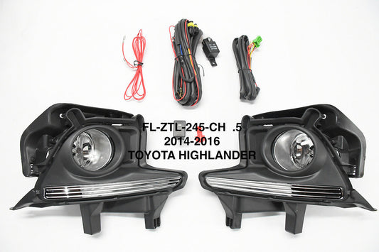 FRONT BUMPER FOG LIGHT WITH SWITCH FOR 14-16 TOYOTA HIGHLANDER PARACHOQUE DELANTERO LUZ ANTINIEBLA CROMADO