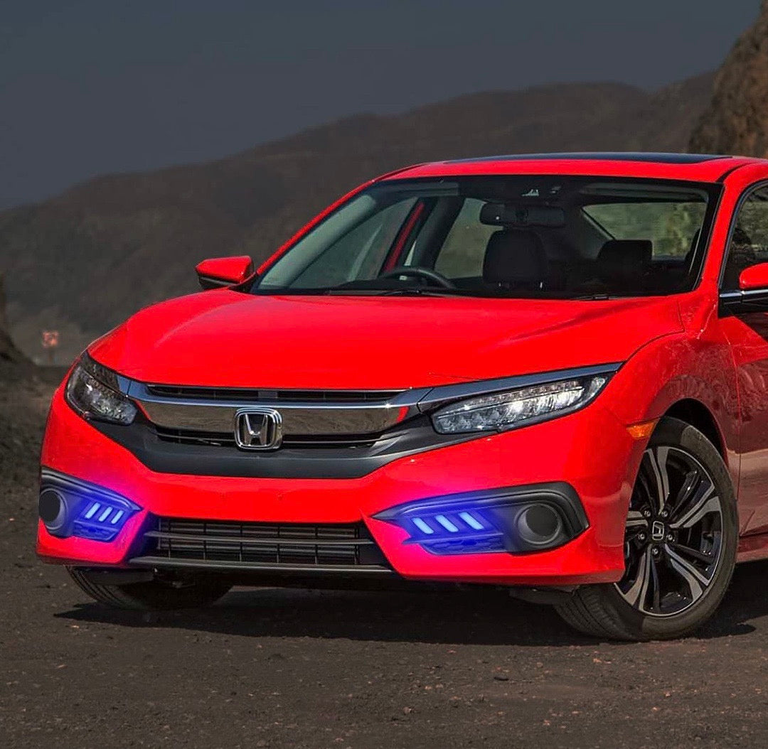 Front Bumper Black Fog Lights Enhance visibility for  Honda Civic 16-17 2-Dr, 4-Dr LX, EX FL-ZTL-240-BL