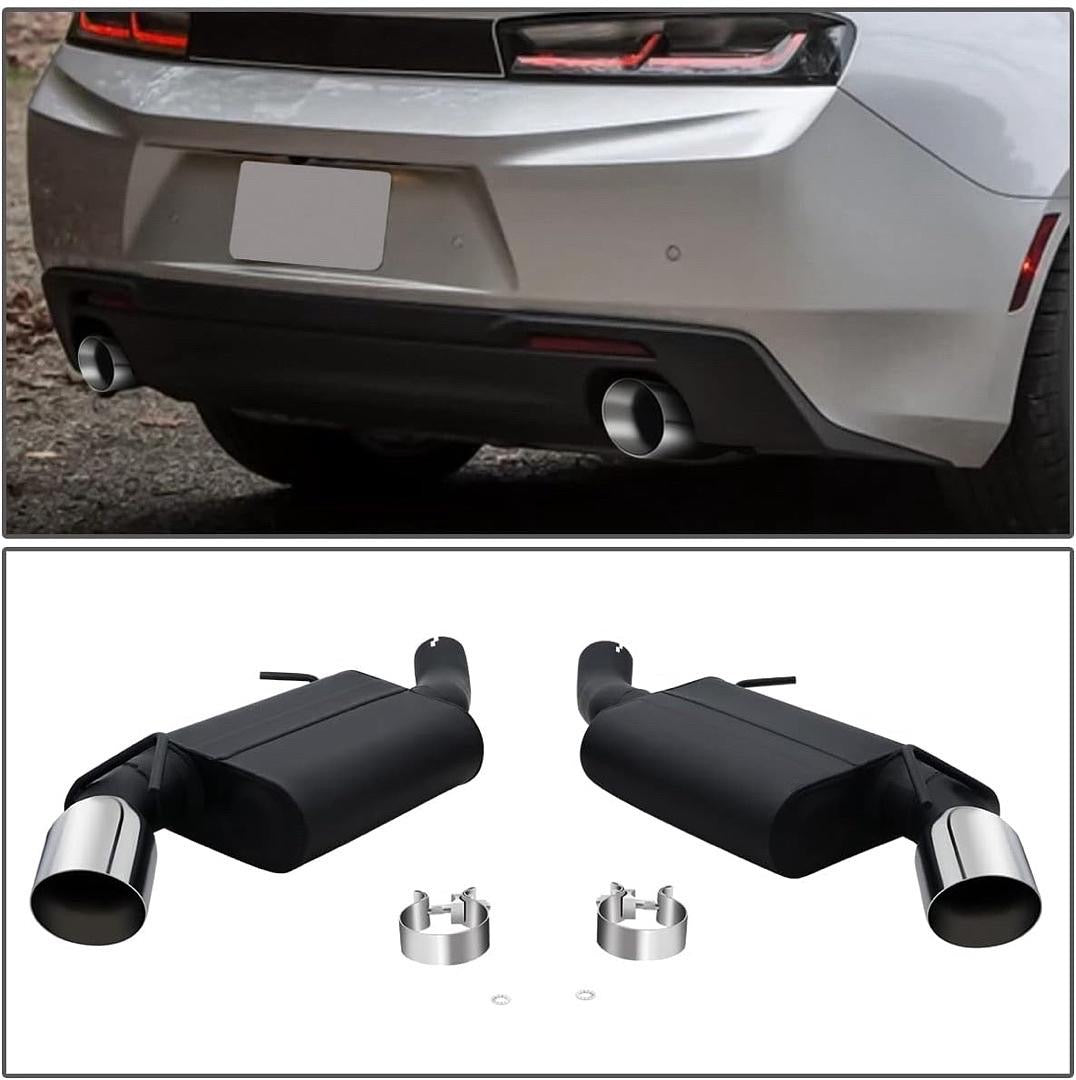 16-19 CAMARO PAIR OF OVAL TYPE MUFFLER AXLE-BACK EXHAUST COMPATIBLE WITH 16-19 CHEVY CAMARO SS 6.2L 4" OD IN / 3" OD INLET / 3" OD OUTLET